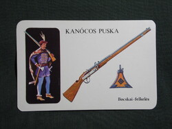Kártyanaptár,MN,történelmi fegyvereink,Bocskai felkelés,Kanócos puska,grafikai,1982,  (1)
