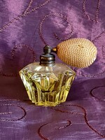 Vintage bécsi sárga csillag alakú selyem brokát pumpás parfümös üveg