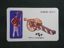 Kártyanaptár,MN,történelmi fegyvereink,48-as szabadságharc,Tábori ágyú,grafikai,1982,  (1)