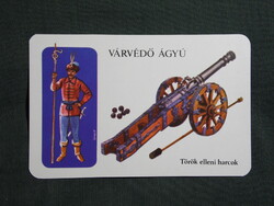 Kártyanaptár,MN,történelmi fegyvereink,török elleni harcok,várvédő ágyú,grafikai,1982,  (1)
