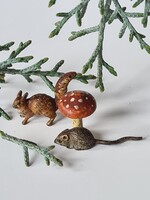 Antik bécsi bronz miniatűr kisegér gombával & mókus szobrocska gyűjtői darab Vienna 1800/1900