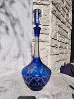 Beautiful Antique Blue Cork Decanter with Fused Glass, Art Deco Style