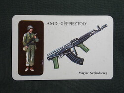 Kártyanaptár,MN,történelmi fegyvereink,Magyar Néphadsereg,AMD géppisztoly,grafikai,1982,  (1)