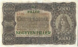 5000 korona / 40 fillér 1923 restaurált 1.