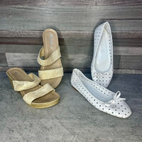 Walk in the city bőr papucs, Izvno fehér áttört mintás fehér balerina cipő csomag 37