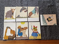 Képeslap vicces grafikával, 7 db egyben.Postatiszta.