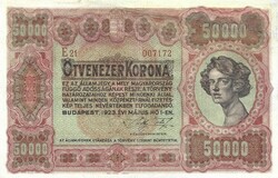 50000 korona 1923 restaurált ékezet hiányos ritka