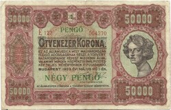 50000 korona / 4 pengő 1923 eredeti állapot nagyon ritka