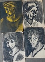 Ismeretlen művész : 4 portré , szénrajz