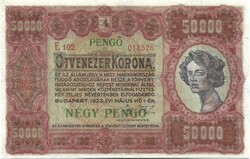 50000 korona / 4 pengő 1923 restaurált nagyon ritka