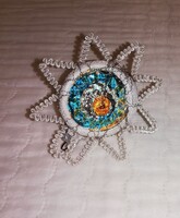 Régi reflexes, drótos, zseniliacsillag, hibátlan üveg gömb karácsonyfadísz