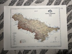 Verőce vármegye térképe VII. Kogutowicz 1905 Történelmi Magyarország Reprint (Horvátország)