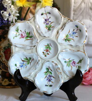 Antik Haviland, Limoges (1850 körül), kézzel festett, osztriga kínáló talpas tál, ritkaság!!