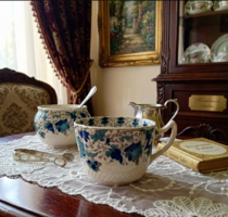 1.Extrém ritka gyémántjeles fajansz Copeland Spode hatalmas teás/kakós csésze