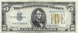 5 dollár 1934 "A" USA amerikai Sárga pecsét Észak Afrika Ritka