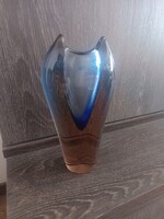 Cseh vastag falú különleges formájú üvegváza