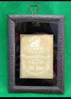 Antik dombornyomott ,vaskeretes házi áldás ,üveglap alatti fotóval 19 sz vége