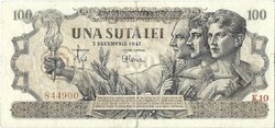 100 lei lej 1947 december 05. Románia Ritka 1.