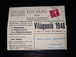 1948, a Világunió c. kiadvány reklámja, postán küldve