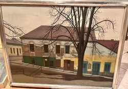 Mácsai István: Nagymarosi utcarész (1975) – Monumentális, múzeumi minőségű főmű (60x80)