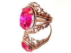 Vintage szovjet orosz rubin-korund 875 ezüst gyűrű női ékszer   Aranyozás .