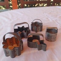 Régi fém sütemény, mézeskalács kiszúró, szaggató forma- vintage cukrászkellék 5 db.