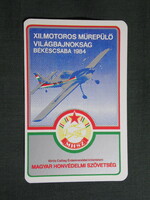 Kártyanaptár,MHSZ,Békéscsaba,XII. motoros műrepülő világbajnokság,repülőgép,1984,  (1)