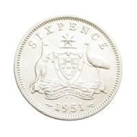 Ausztrália,6 pence 1951 PL - London EF+ ezüst 2.83g500