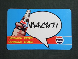 Kártyanaptár,PEPSI üdítőital,Pécs sörgyár,sörfőzde,grafikai,Salut !, 1984,  (1)