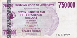 750.000   Dollár   2008  Zimbabwe