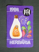 Kártyanaptár,Herbária gyógynövény forgalmi vállalat, Budapest,cserszömörcés szájvíz,1984,  (1)