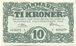 10 kroner korona 1948 Signo Priim Dánia 1.