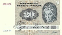 20 kroner korona 1979 (1972) Dánia "A0" sorozat az elsők közül. UNC