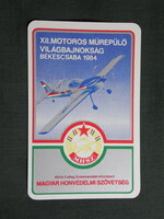 Kártyanaptár,MHSZ,Békéscsaba,XII. motoros műrepülő világbajnokság,repülőgép,1984,  (1)
