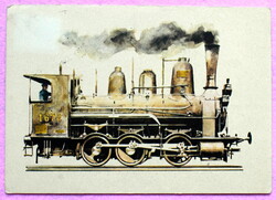 A Déli Vasút 32C sorozat tehervonat mozdonya (1895ben épült) - képeslap 1976 Kondor Lajos grafika
