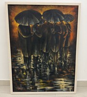 Schwer Lajos esernyősök festmény olajkép szürrealista modern realista expresszionista