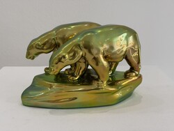 Zsolnay eozin jegesmedvék medve pár Nikleszky Géza terve állatfigura