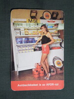 Kártyanaptár,ÁFOR,benzinkutak,motorolaj,alkatrészek,Budapest,női modell, 1984,  (1)