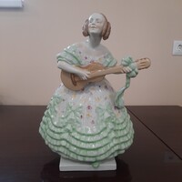 Nagy Zöld Herendi virágos ruhás Déryné porcelán figura