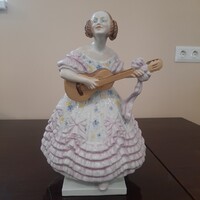 Nagy Herendi rózsaszín virágos ruhás Déryné porcelán figura