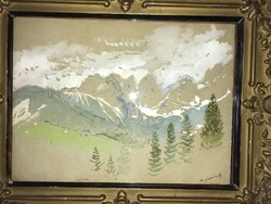 Eredeti!!2 kép egyben !!! Mednyánszky László (1852-1919):Hegyvidéki táj az Alpokban(Seisera)