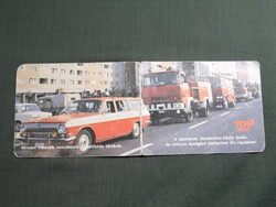 Kártyanaptár,Magyar tűzoltóság,Csepel tűzoltó teherautó,Volga gaz autó, névnapos,1984,  (1)