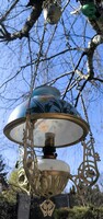 Antik Szecessziós lüszter làmpa petróleum csillàr üveg búra kézzel festett opàl fehér. Villanyosítva