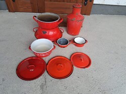 Piros zománcos zománcozott tárgyak edény fedő vizeskanna vájling