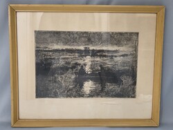 Csergezán Pál: Esti csend - rézkarc