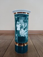 Ritka zöld Hollóházi Szász Endre porcelán váza