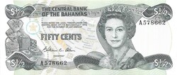 1/2 dollár 0,5 50 cent cents Bahama szigetek Bahamák 1984 aláírás W.C. Allen Erzsébet királynő UNC