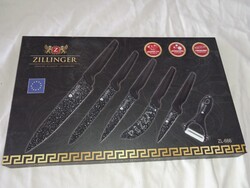 Zillinger ZL-666 típusú, 6 részes késkészlet zöldséghámozóval.fekete- új, bontatlan készlet