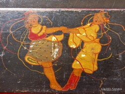 Kaeszné Lukáts Kató figurás népi art deco fa doboz/Kézzel festett antik fa doboz