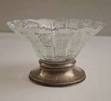 Ezüst talpas kristály tál, fémjelzett, gyönyörű dús csiszolással, különlegesség